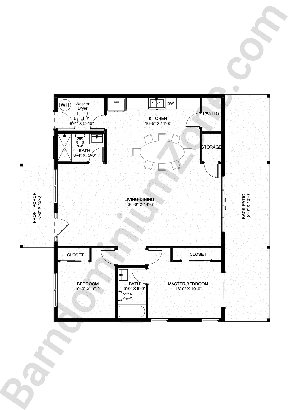 30x40 barndominium floor plan