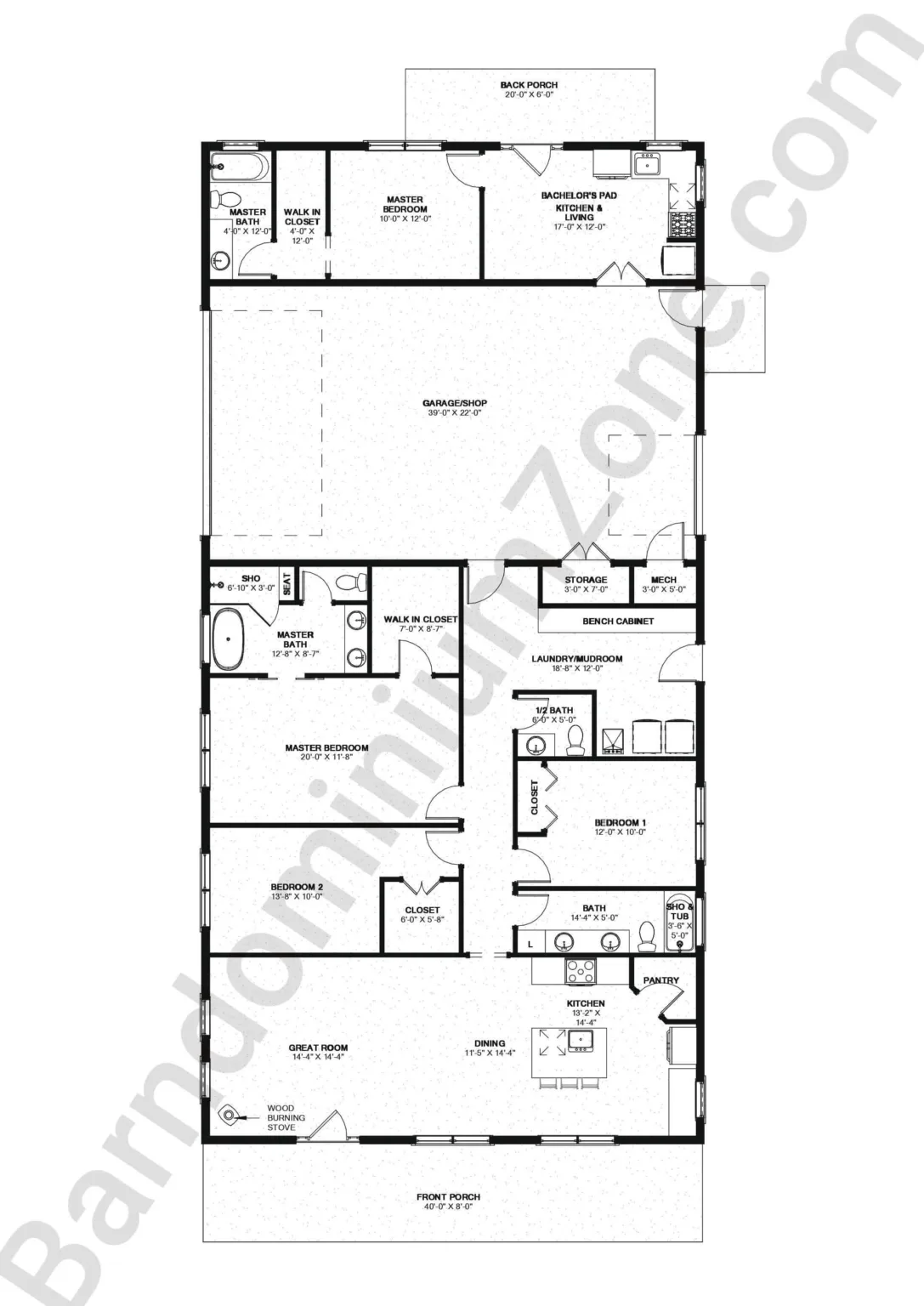 barndominium floor plan with shop layout