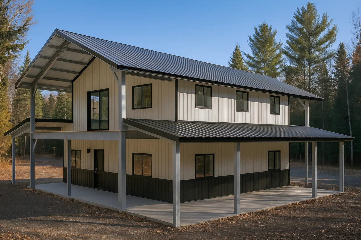 barndominium porch roof connection detail