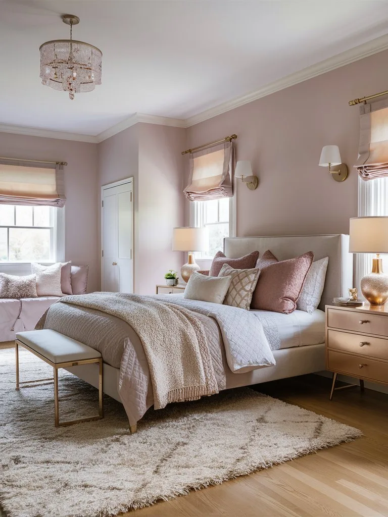 blush pink and dark wood nightstand