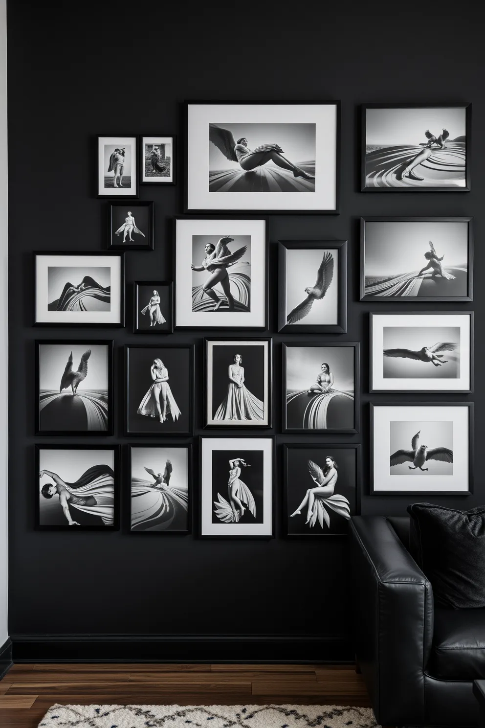 Gallery wall on black paint