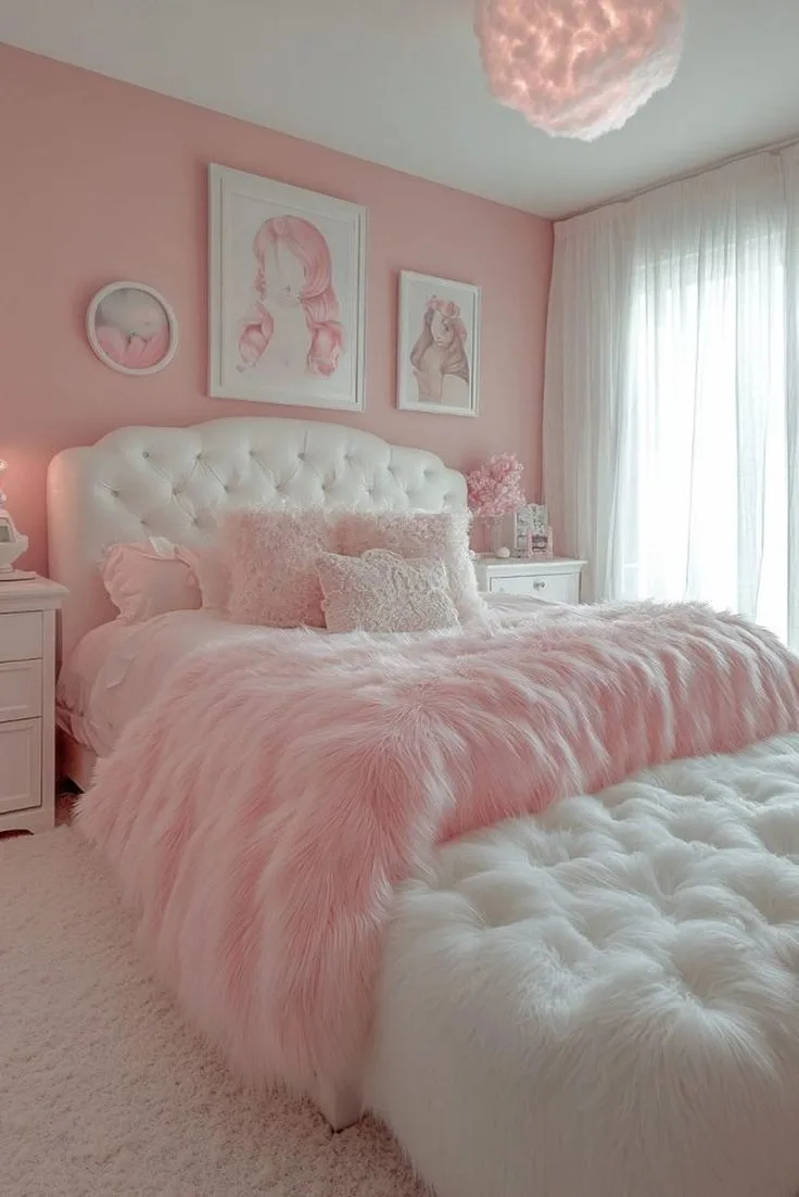 pink and white bedroom
